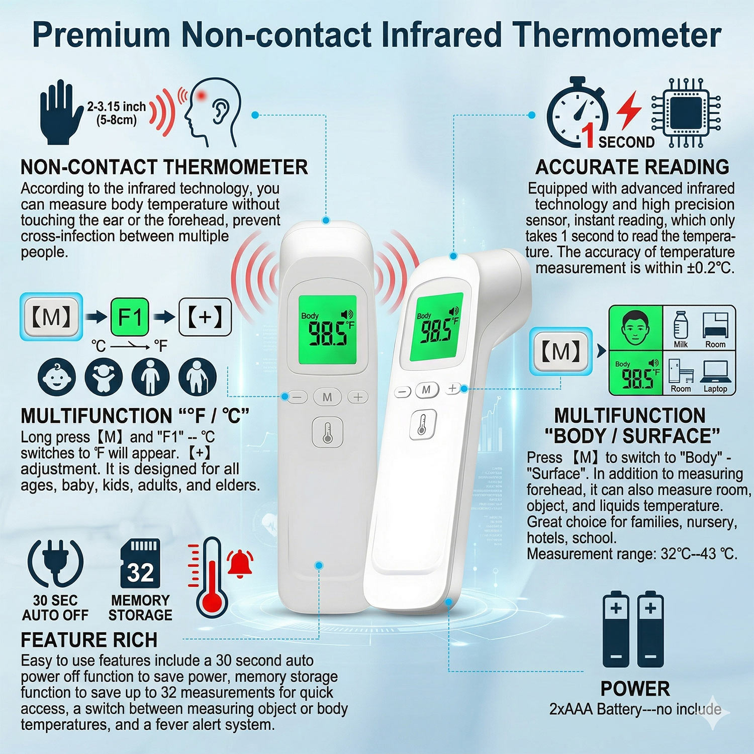 적외선 온도계 디지털 LCD 신체 측정 어린이 성인용  - Digital Thermometer Infrared 리뷰 및 가격